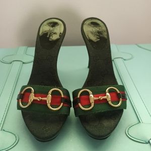 Gucci Black Heeled Slides Size 6.5